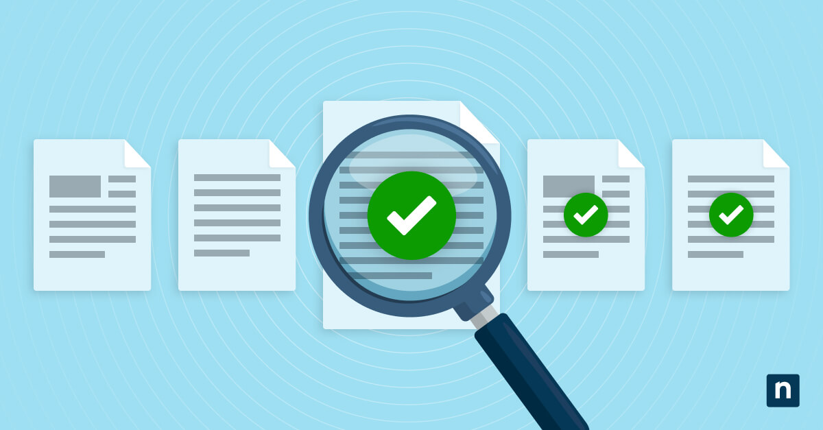 Illustration of a magnifying glass inspecting documents representing compliance audit
