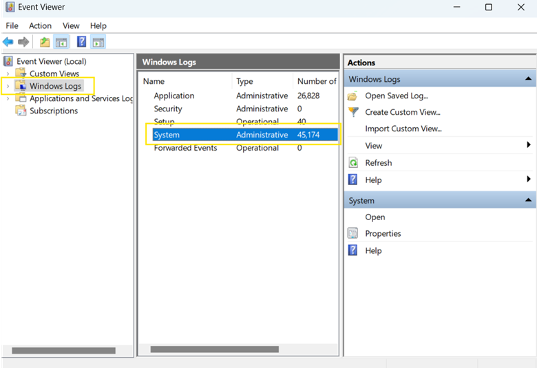 Event Viewer Windows Logs