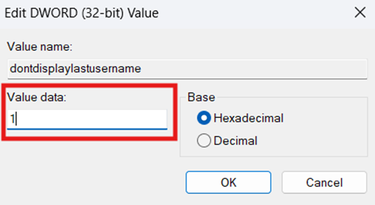 Edit Dword (32-bit) Value to 1