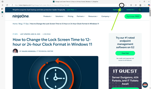 Three-dot menu beside the address bar