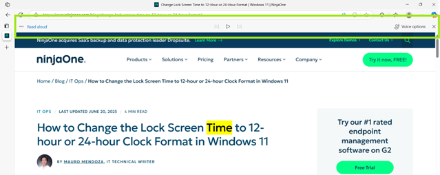 Playback toolbar at the top of webpage content