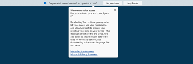 Welcome to voice access prompt
